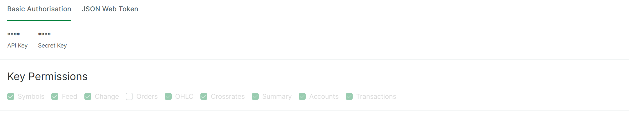 Basic Authorisation → API Key + Secret Key